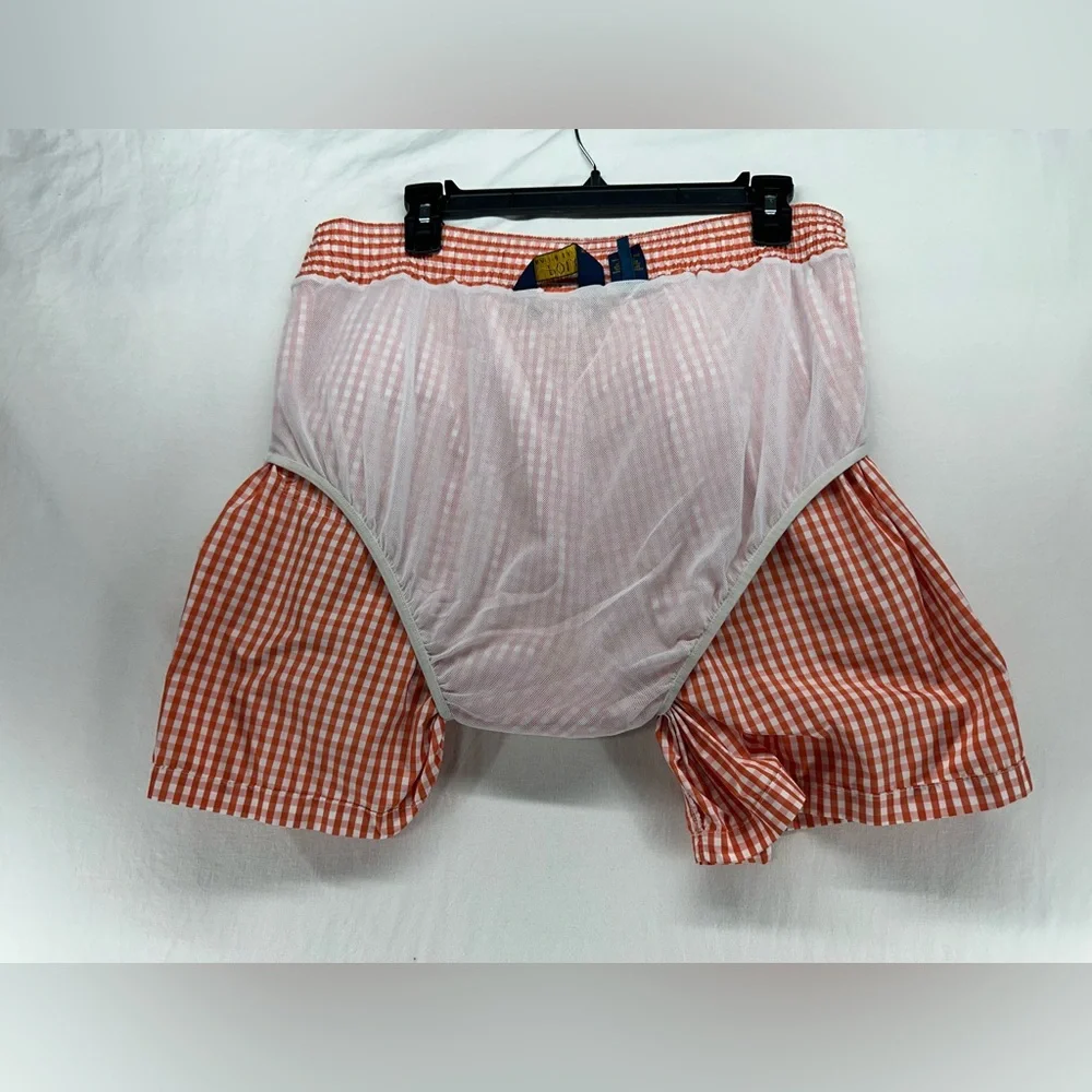 Polo Ralph Lauren Swim Shorts Mens XL Orange White Gingham‎ Check Mesh Lined